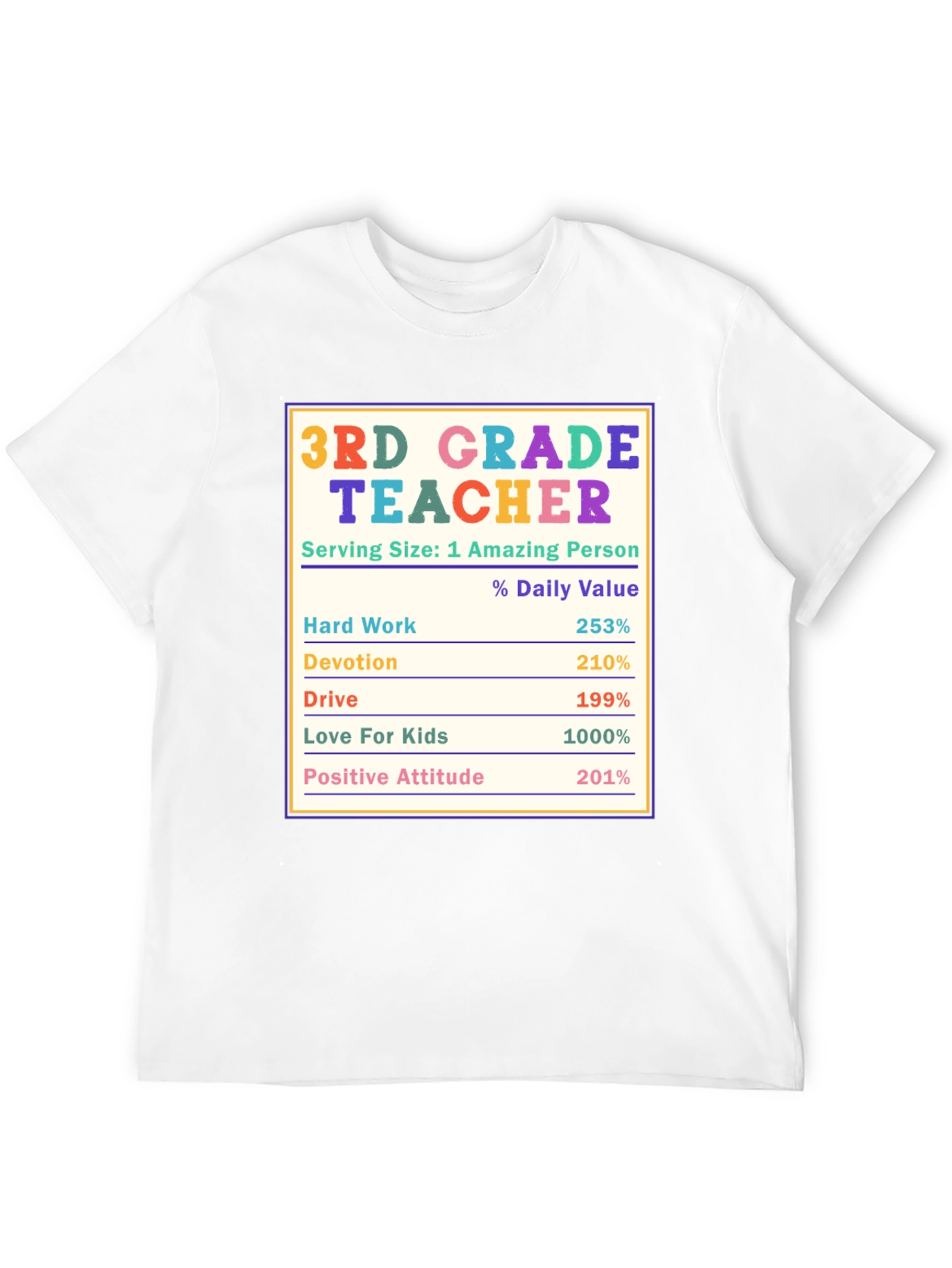 3rd Grade Teacher Nutrition Facts T-Shirt