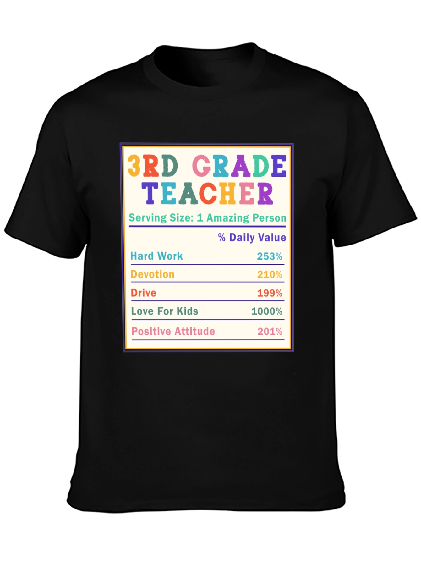 3rd Grade Teacher Nutrition Facts T-Shirt