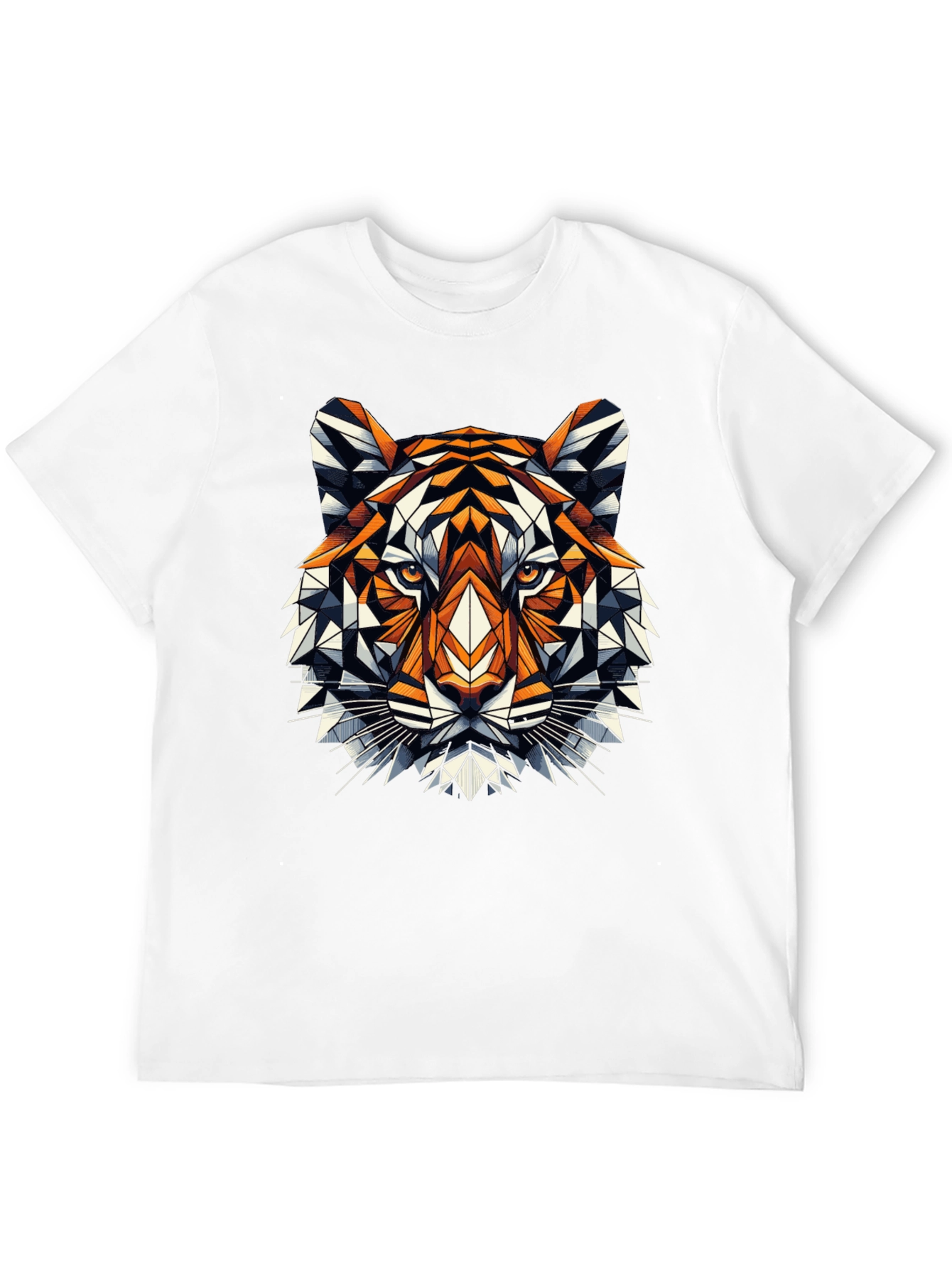 Geometric Tiger Graphic Tee - Black Cotton Blend