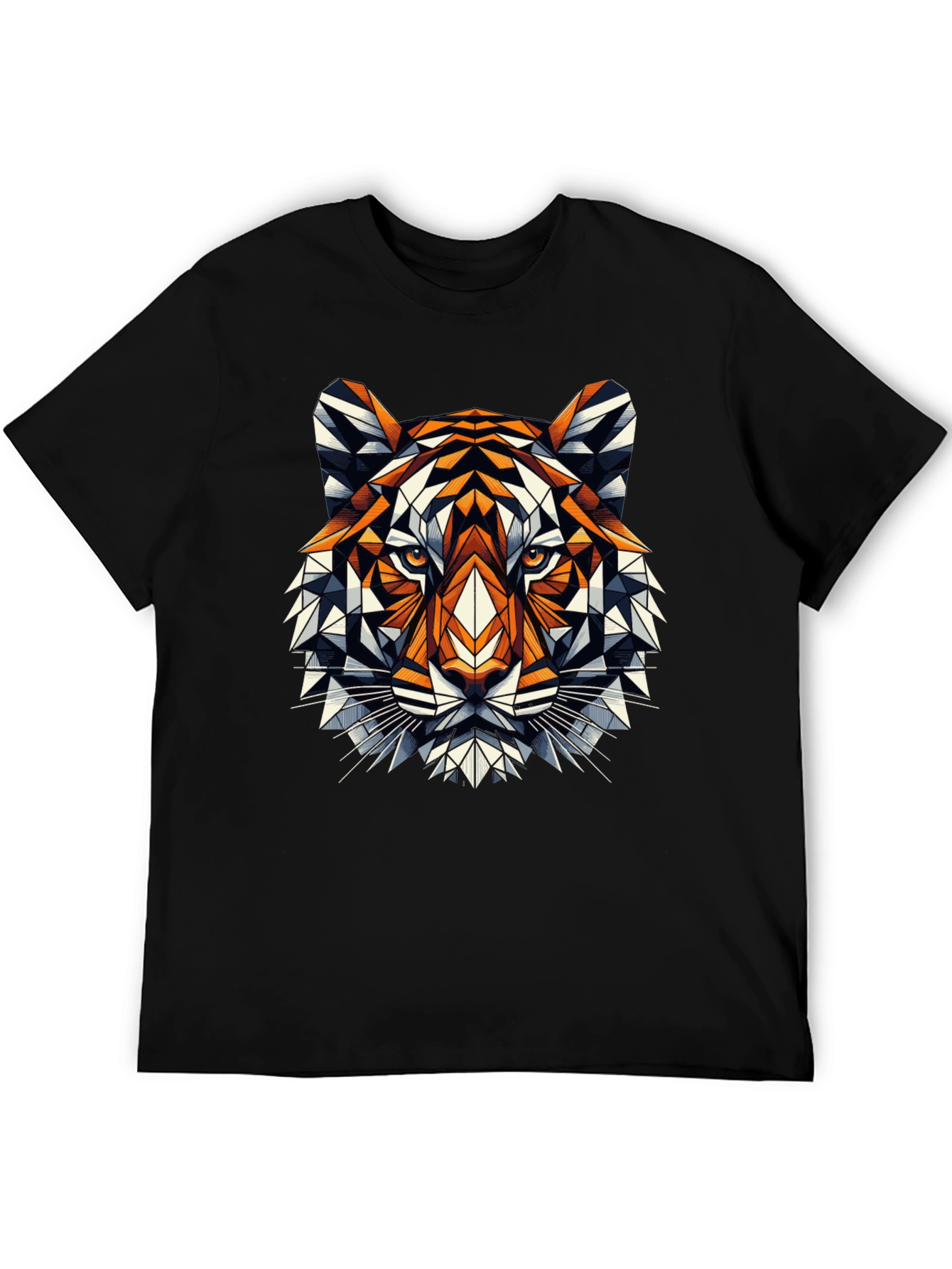 Geometric Tiger Graphic Tee - Black Cotton Blend