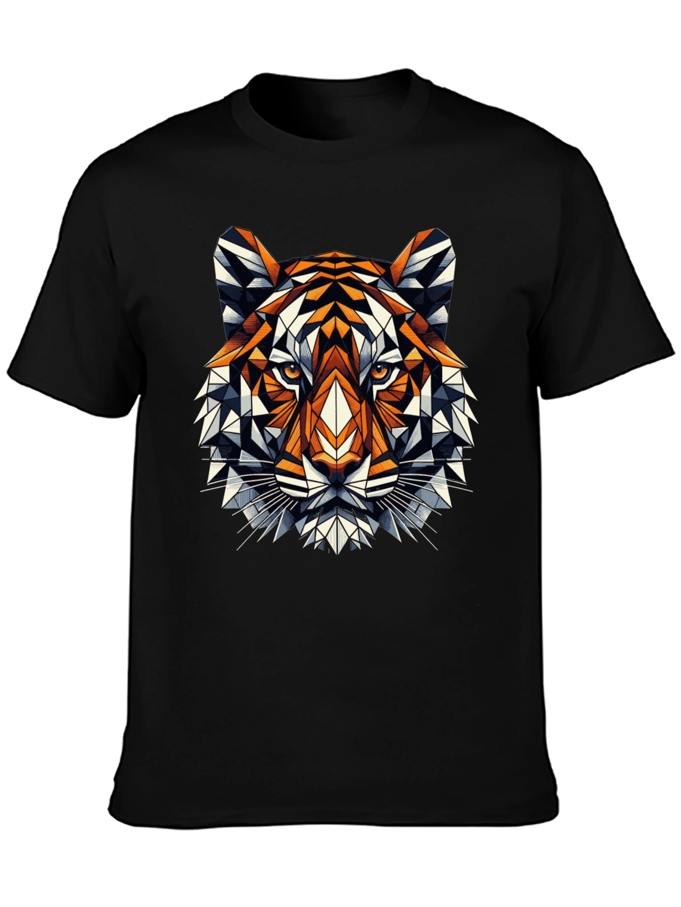 Geometric Tiger Graphic Tee - Black Cotton Blend