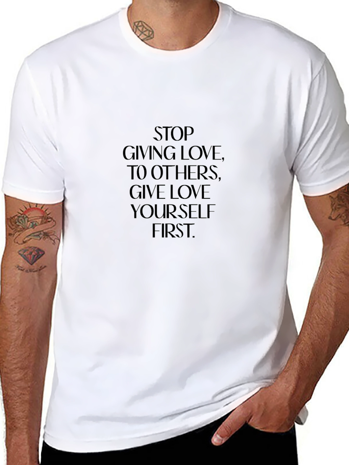 Motivational Black T-Shirt - Give Love Yourself First