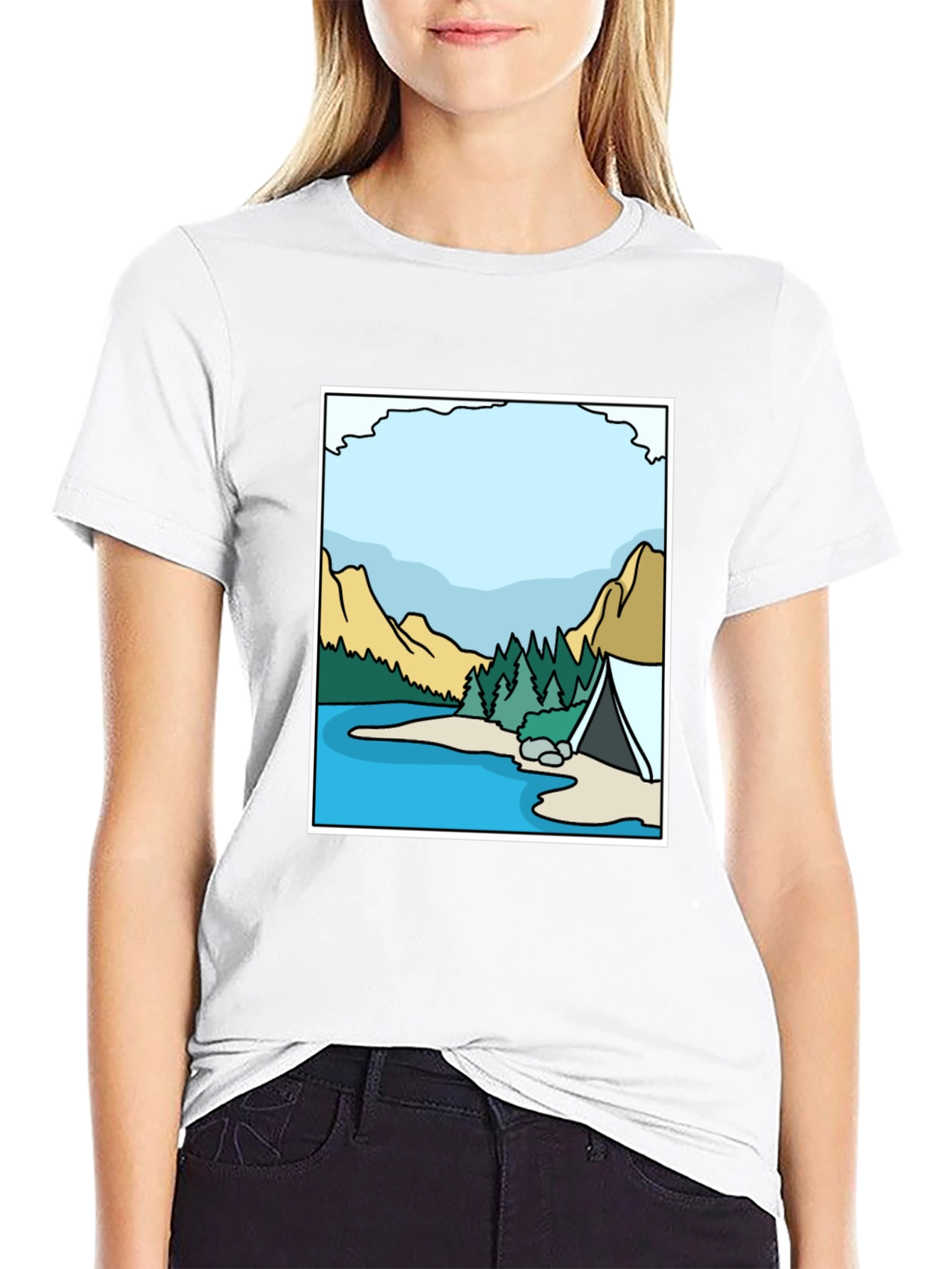 Camping Lake Graphic Tee - Black