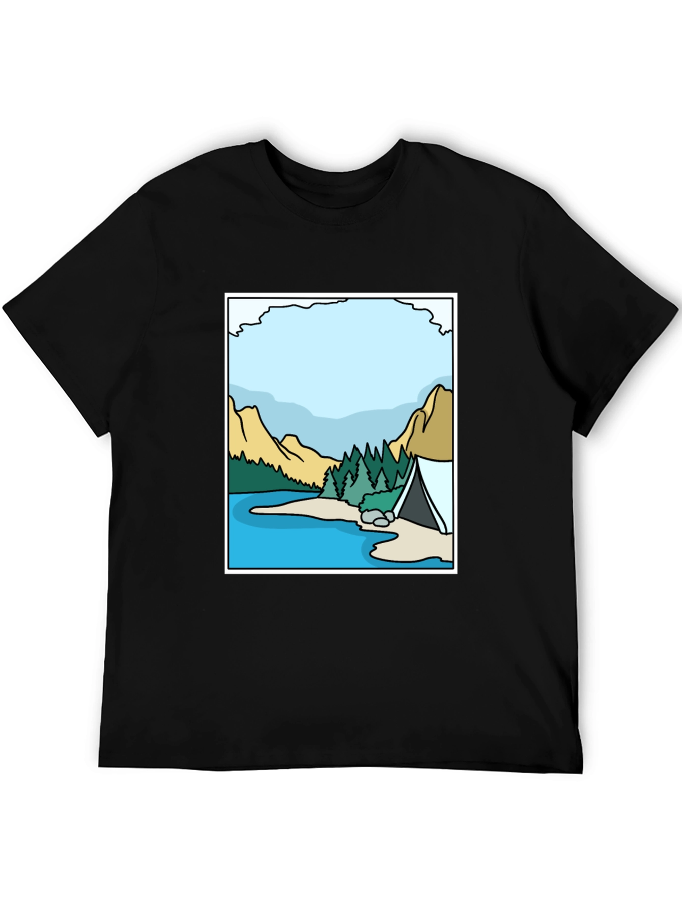 Camping Lake Graphic Tee - Black