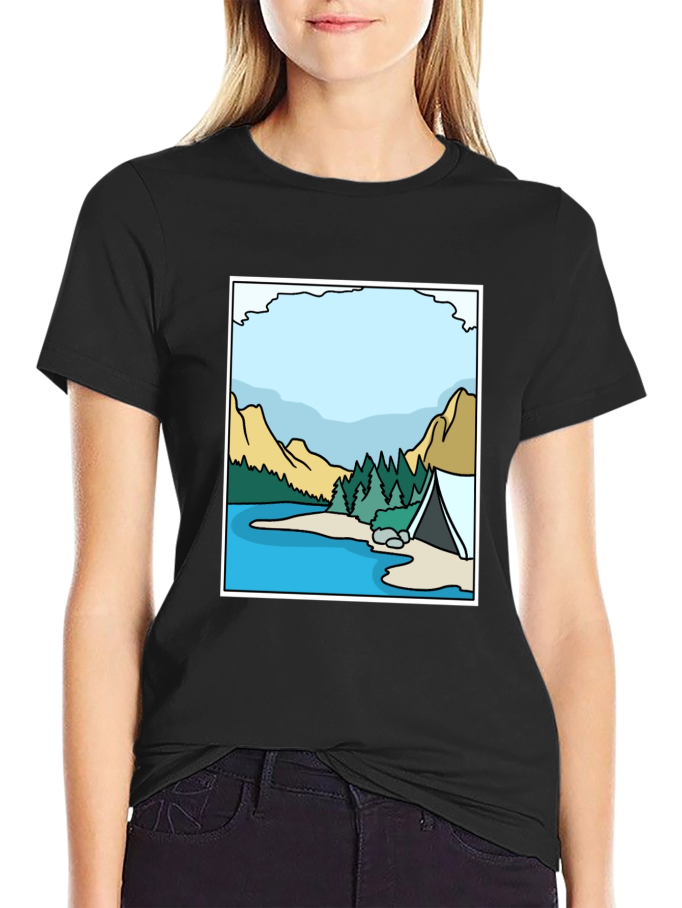 Camping Lake Graphic Tee - Black