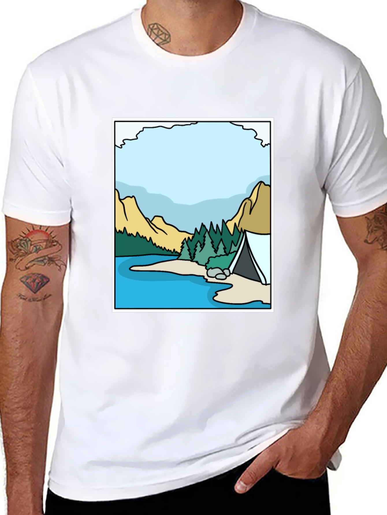 Camping Lake Graphic Tee - Black