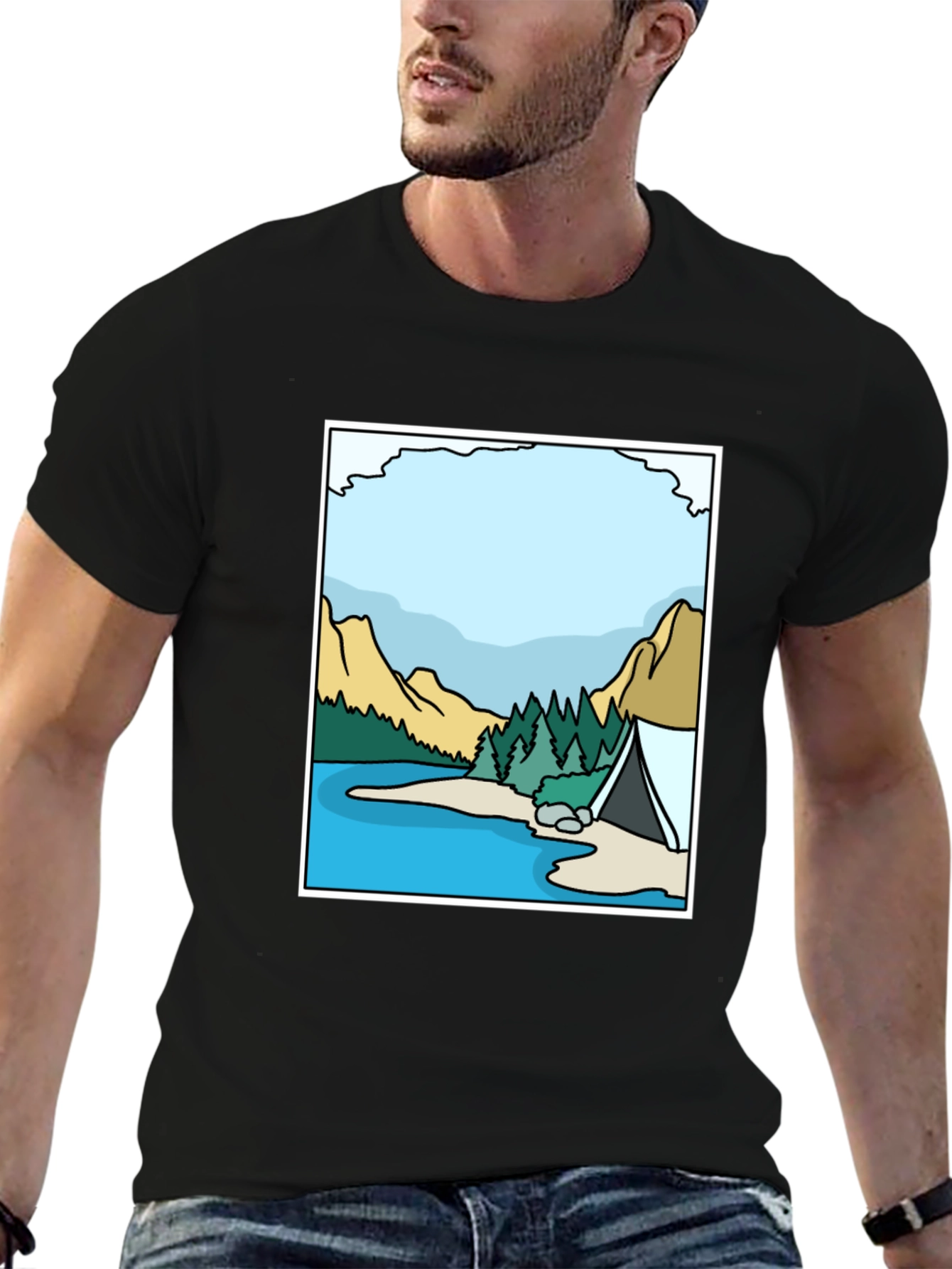 Camping Lake Graphic Tee - Black