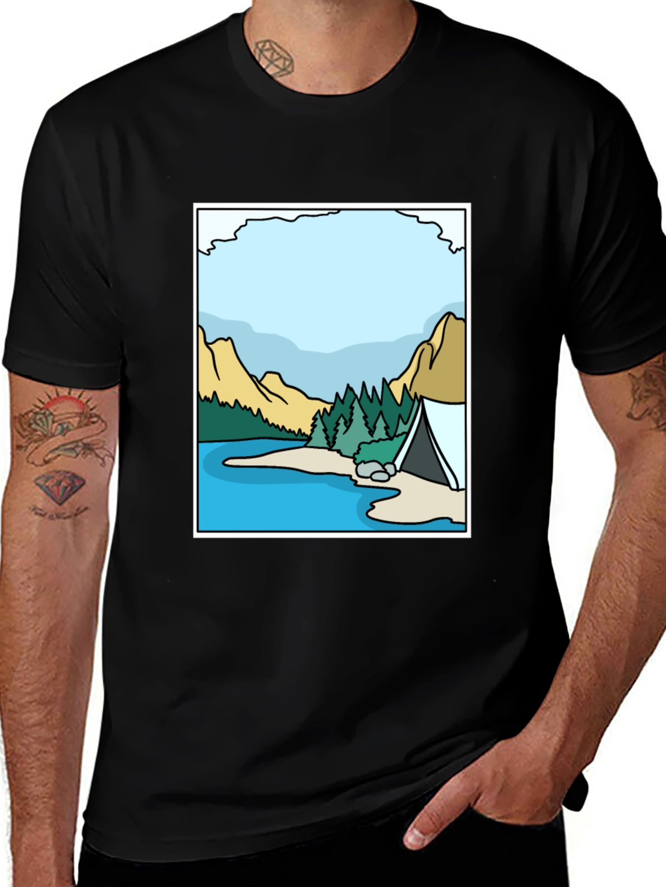 Camping Lake Graphic Tee - Black