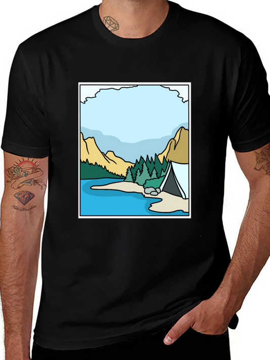 Camping Lake Graphic Tee - Black