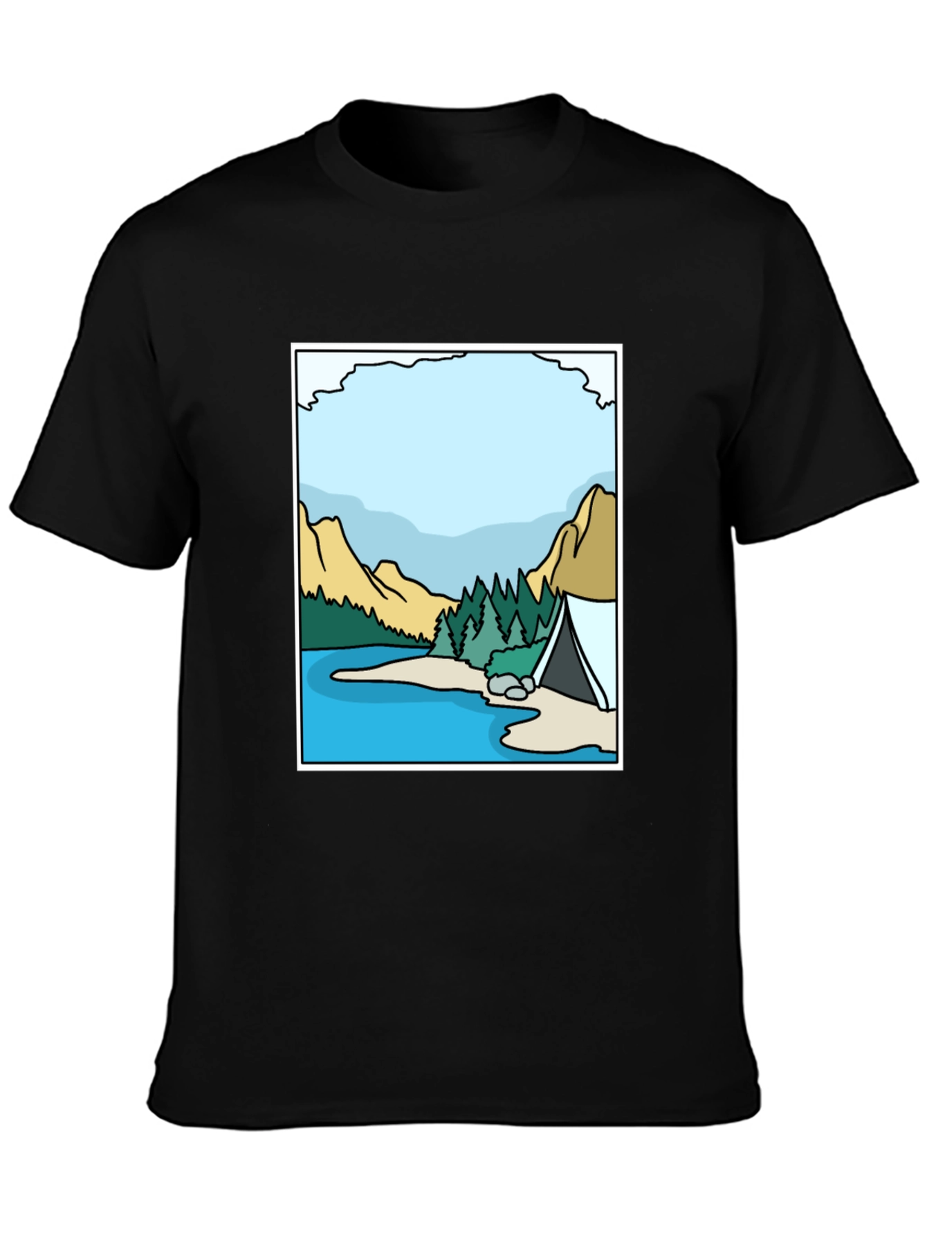 Camping Lake Graphic Tee - Black