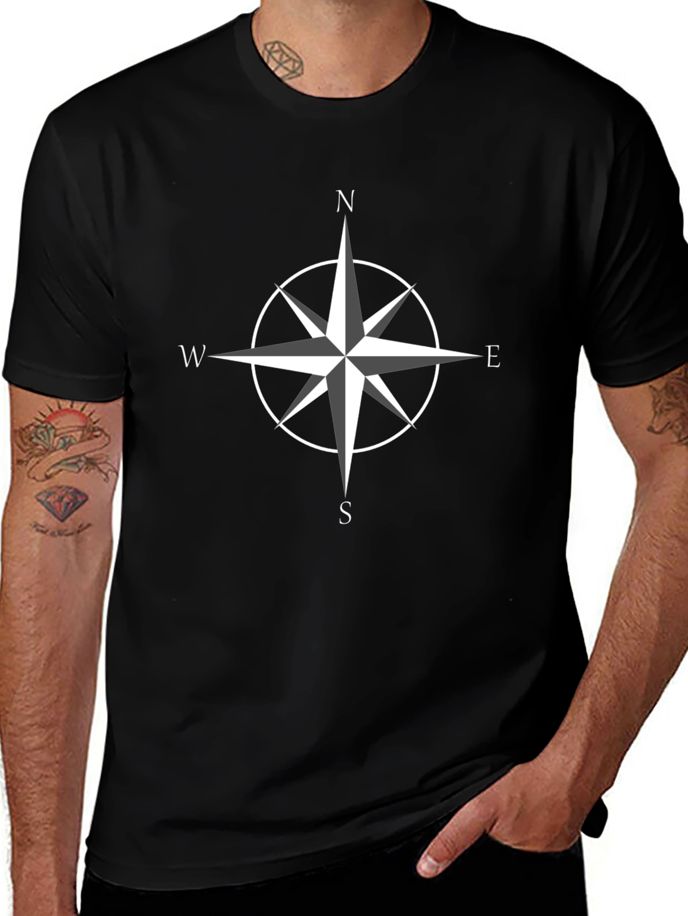 Compass Rose Graphic T-Shirt - Black