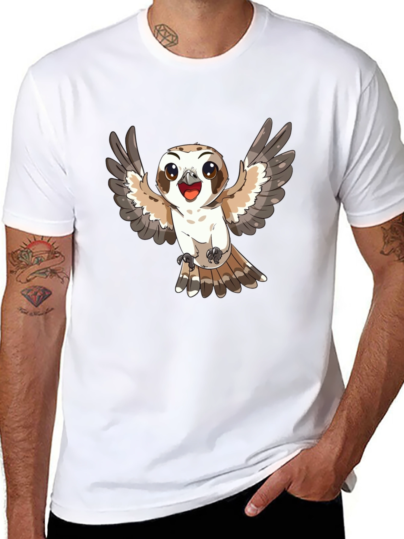 Cute Cartoon Owl T-Shirt - Black Cotton Tee