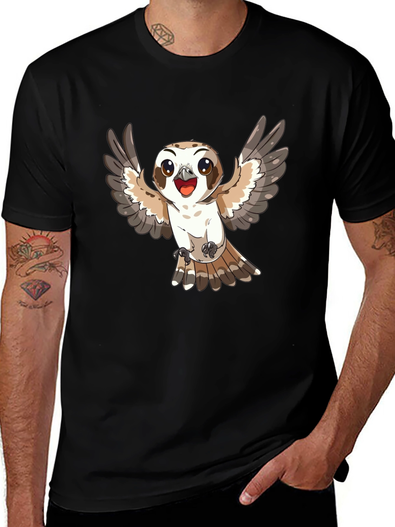 Cute Cartoon Owl T-Shirt - Black Cotton Tee
