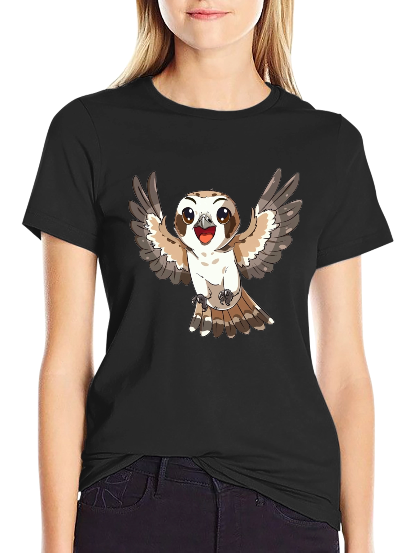 Cute Cartoon Owl T-Shirt - Black Cotton Tee