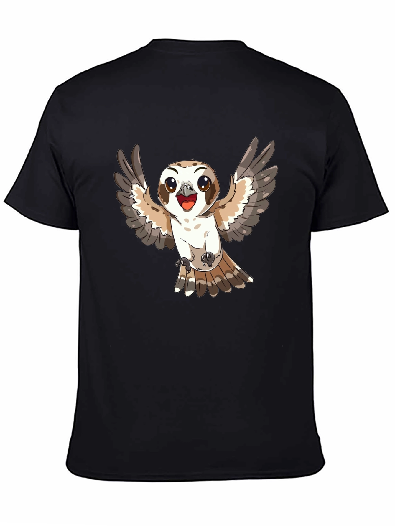 Cute Cartoon Owl T-Shirt - Black Cotton Tee