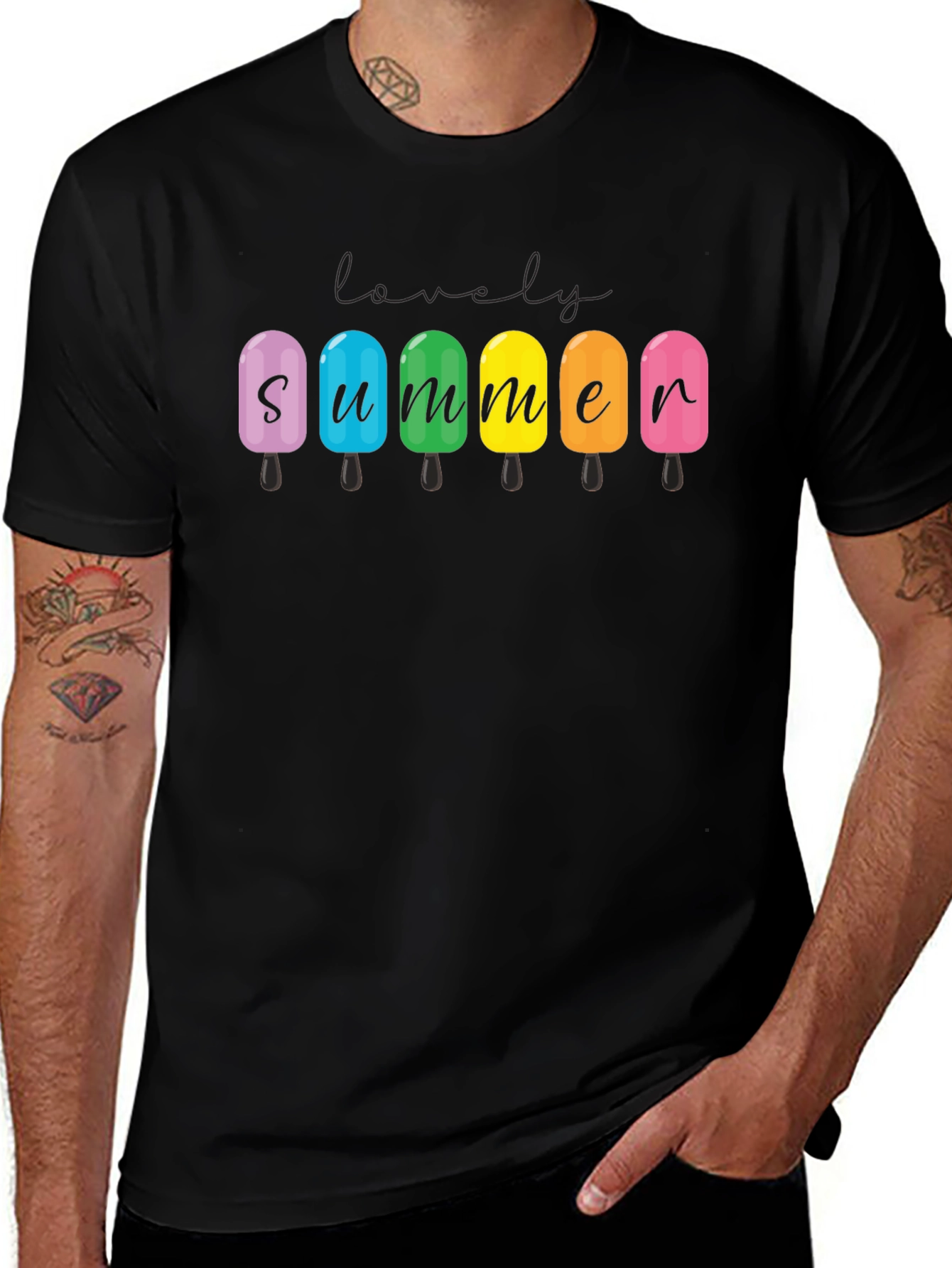 Lovely Summer Popsicle Graphic Tee - Black