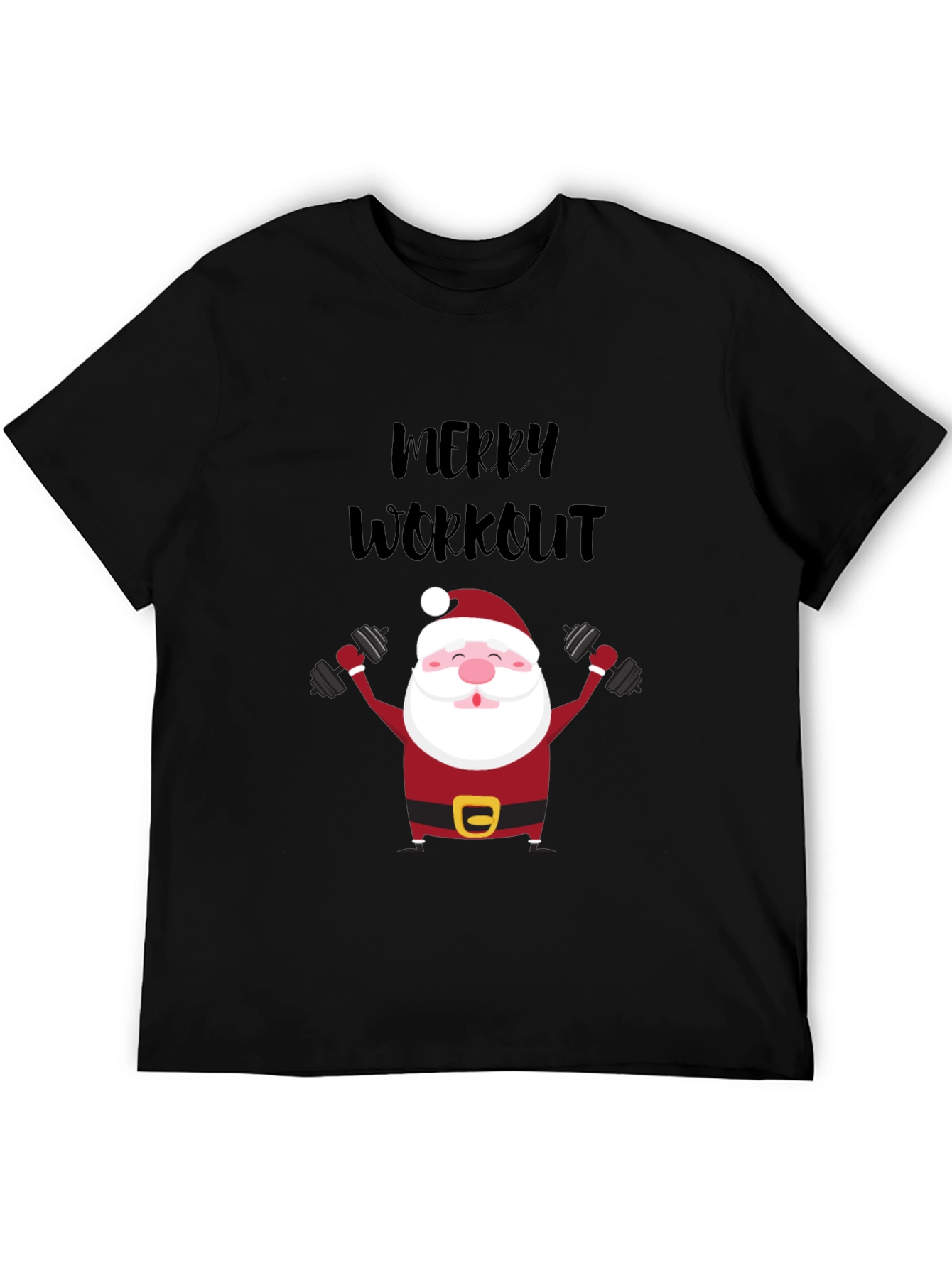 Merry Workout Santa T-Shirt - Holiday Fitness Apparel