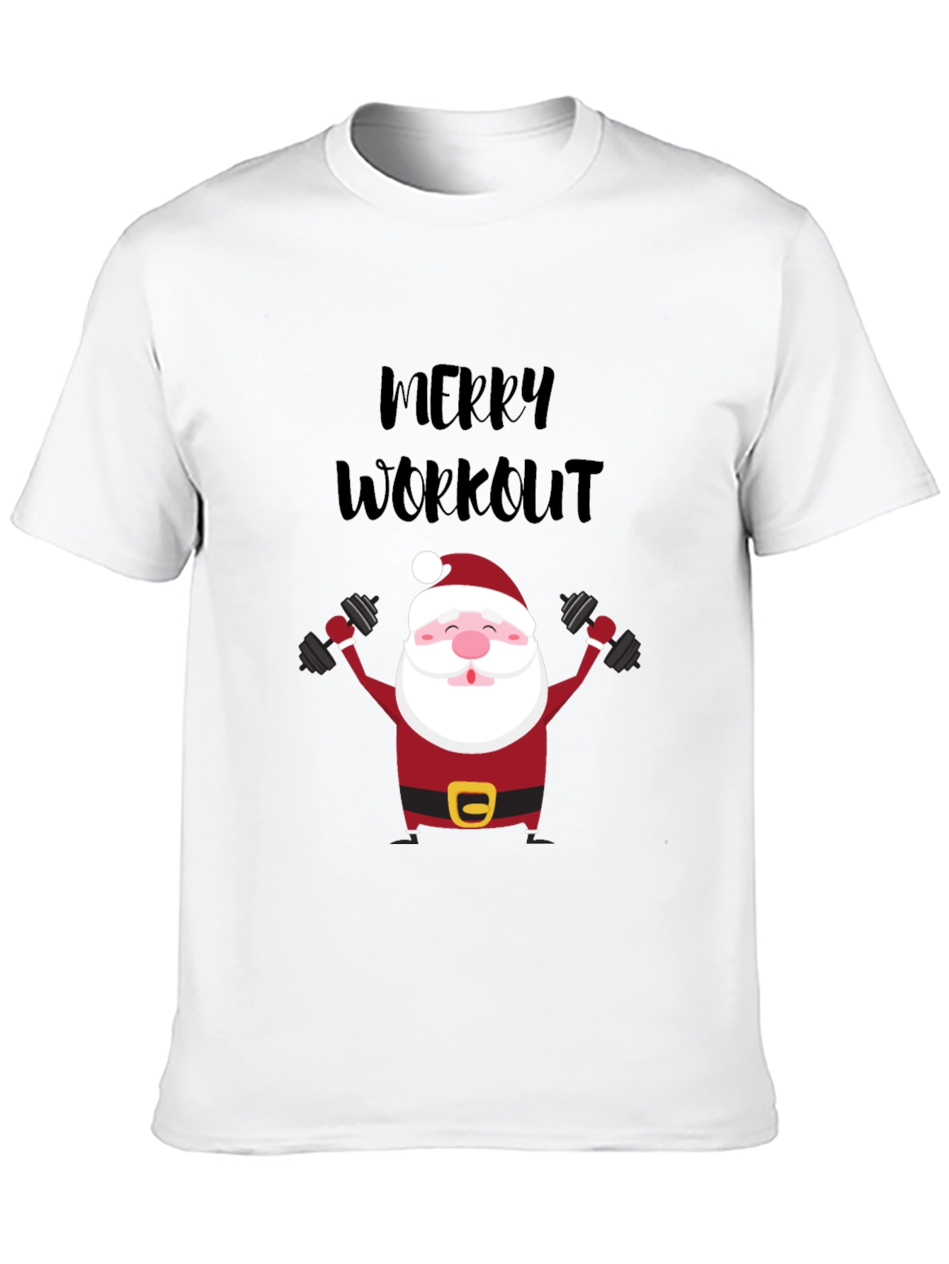Merry Workout Santa T-Shirt - Holiday Fitness Apparel