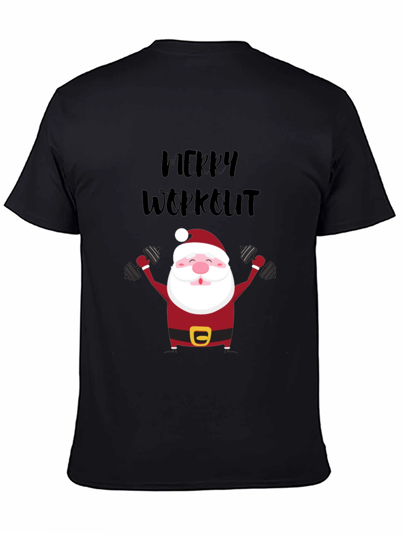 Merry Workout Santa T-Shirt - Holiday Fitness Apparel