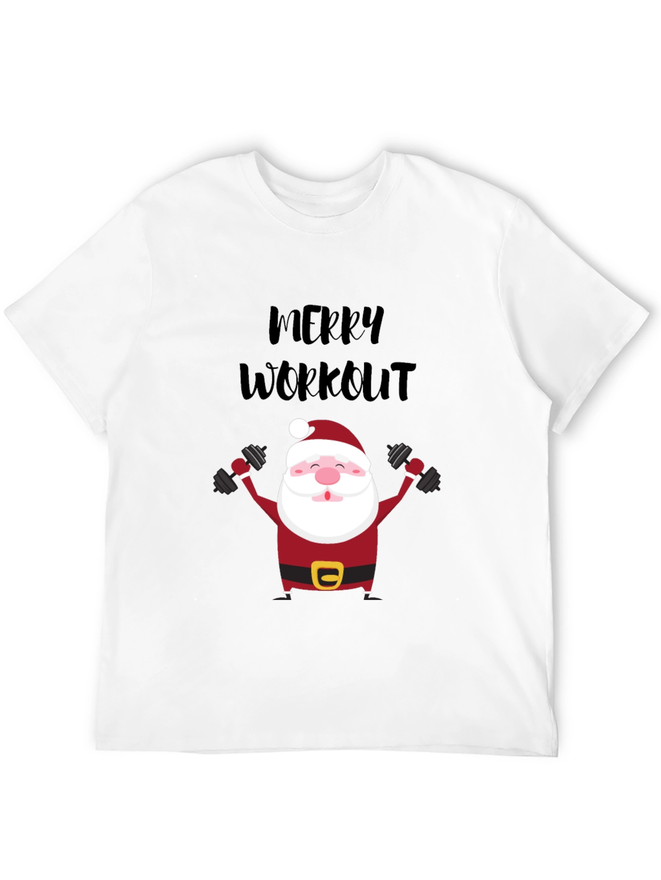 Merry Workout Santa T-Shirt - Holiday Fitness Apparel