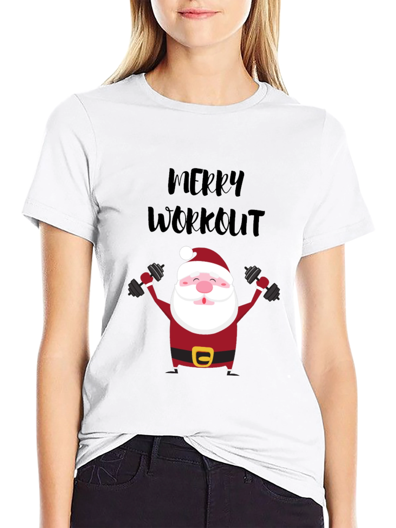 Merry Workout Santa T-Shirt - Holiday Fitness Apparel