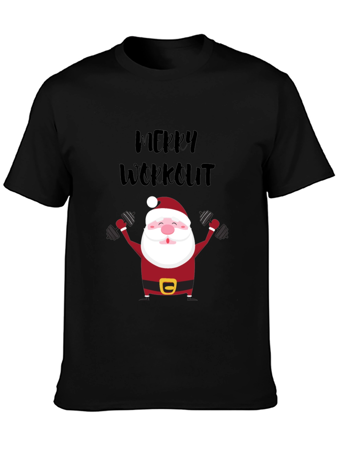 Merry Workout Santa T-Shirt - Holiday Fitness Apparel