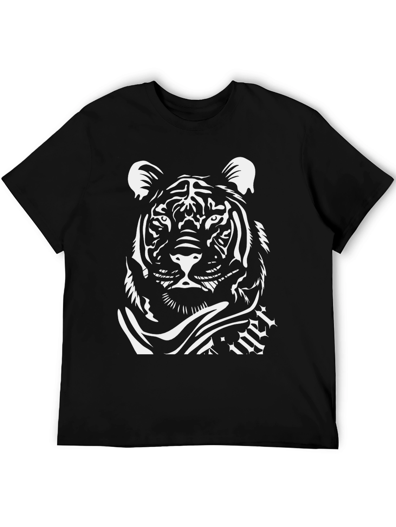 Black T-Shirt with White Tiger Graphic