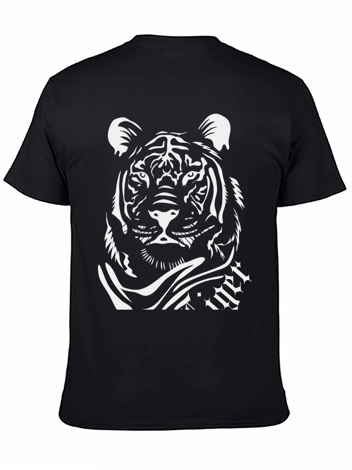 Black T-Shirt with White Tiger Graphic