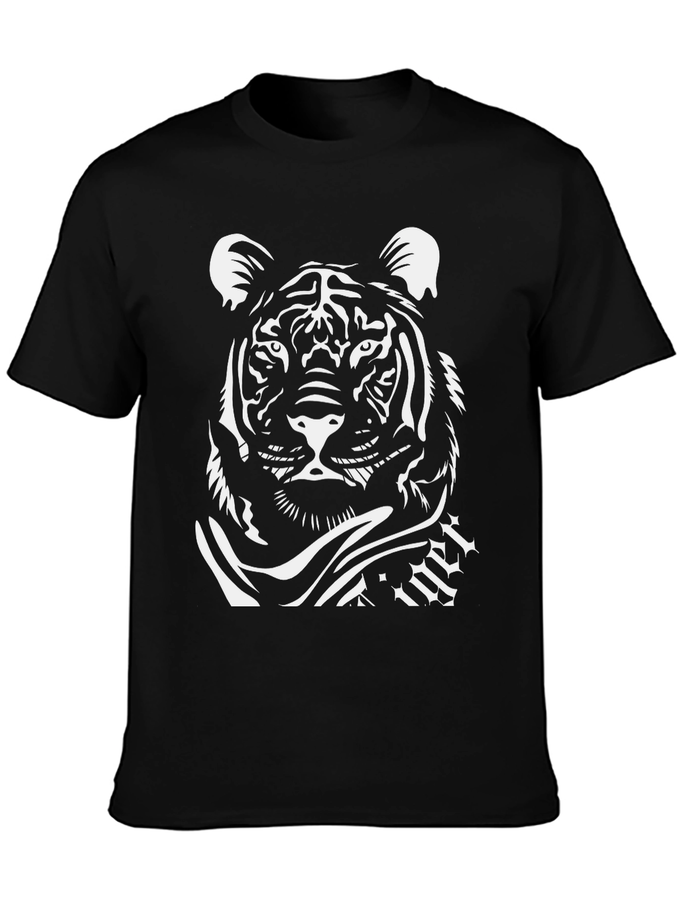 Black T-Shirt with White Tiger Graphic