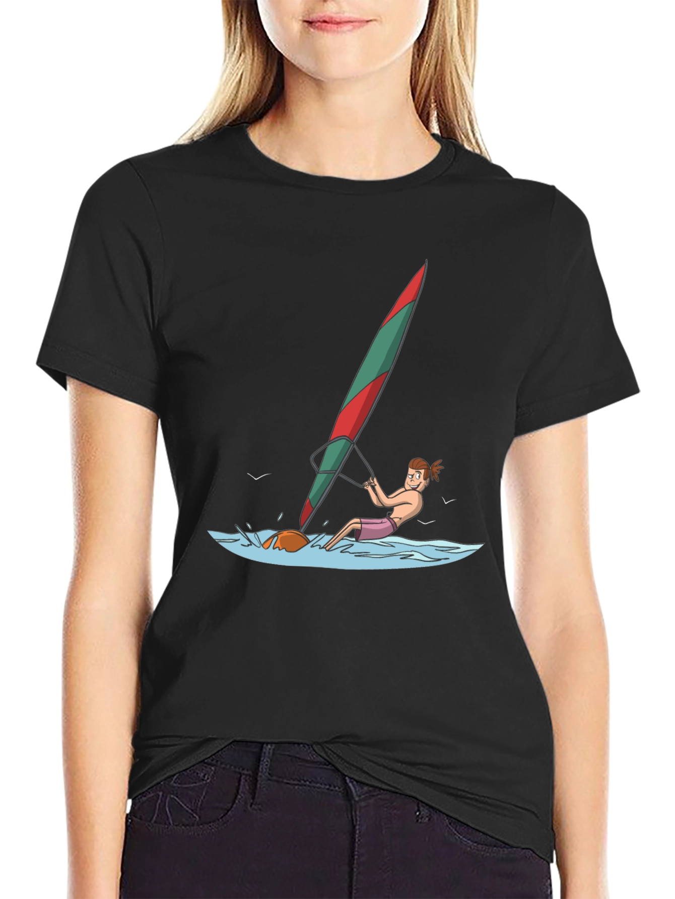 Windsurfing Cartoon Graphic T-Shirt