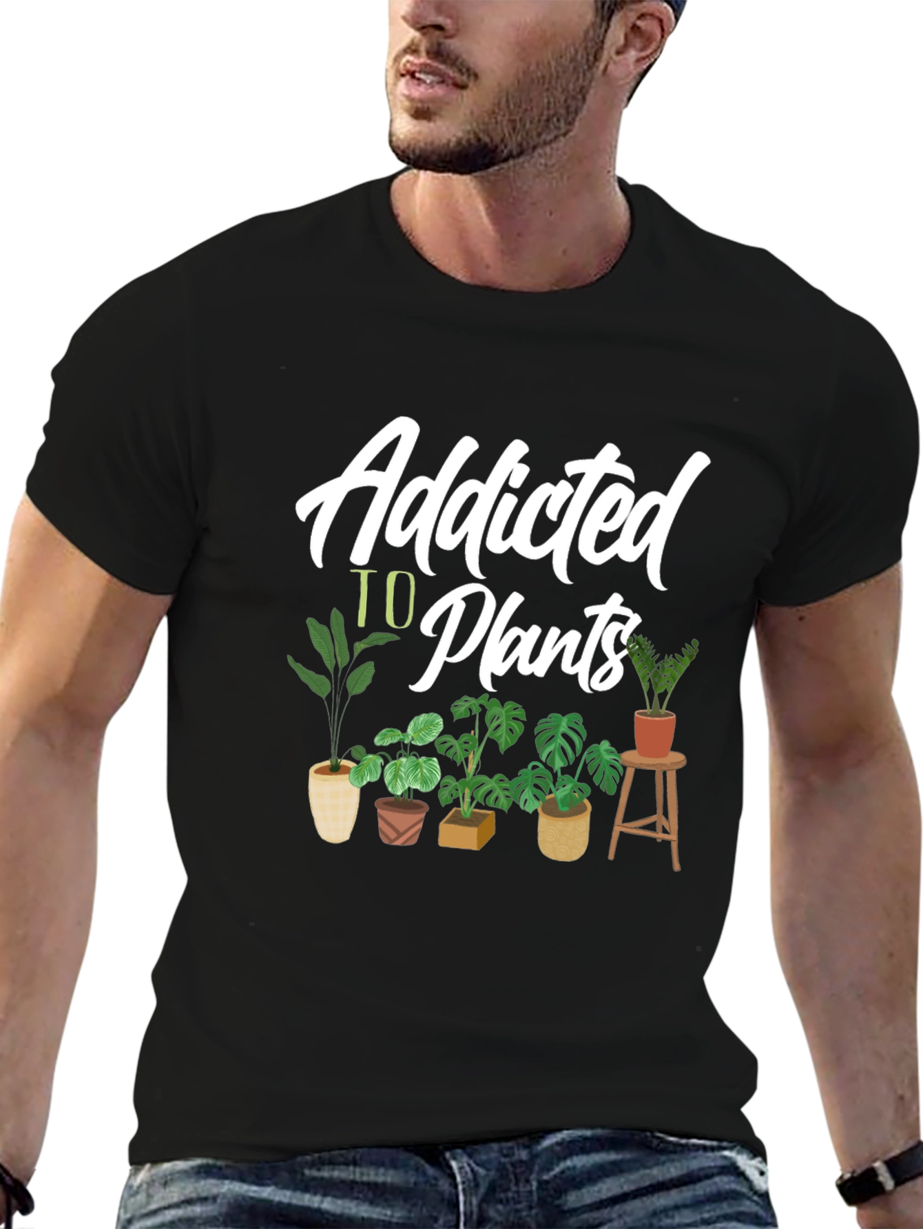 Addicted to Plants Graphic Tee - Black Cotton T-Shirt