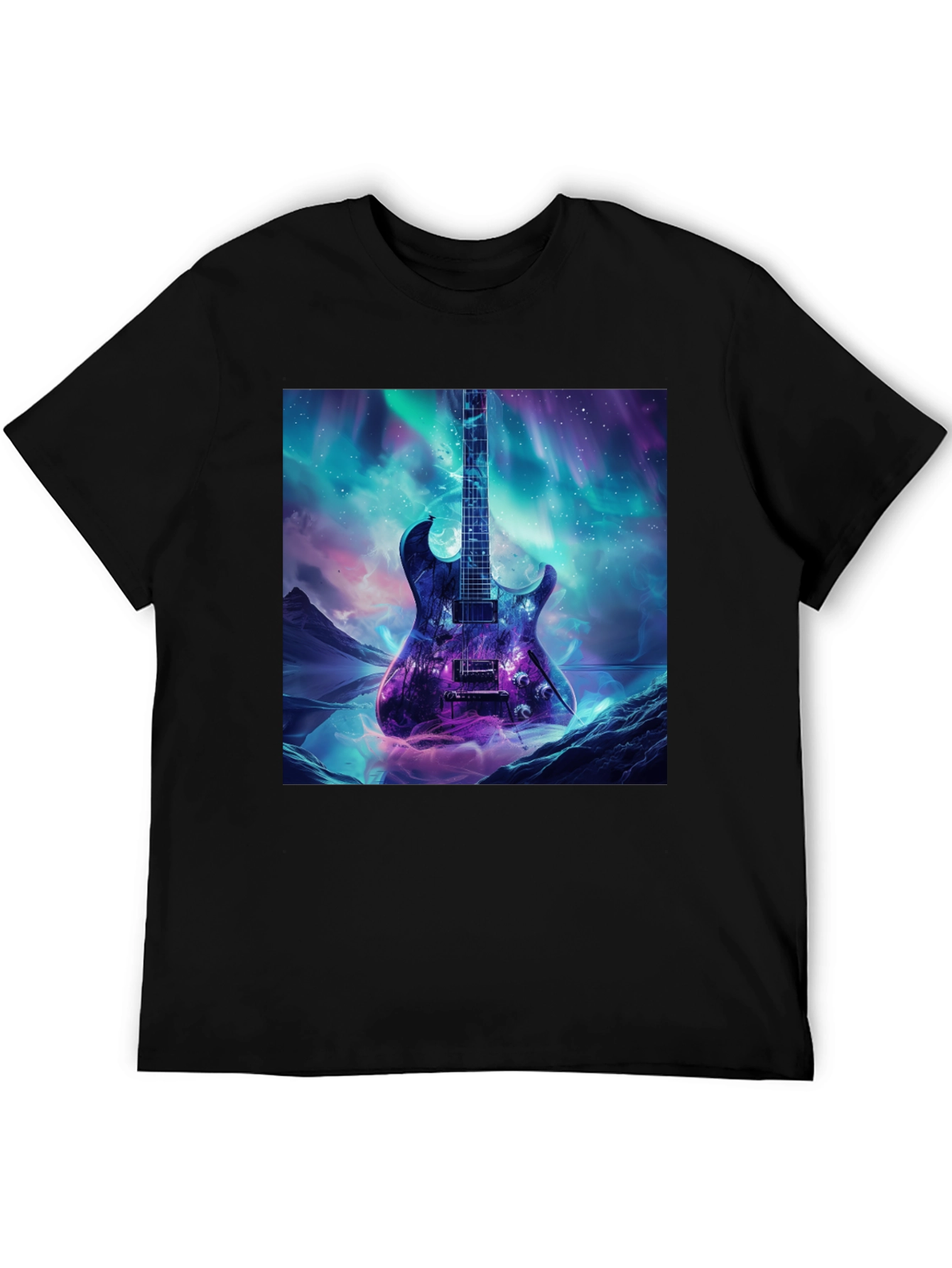 Guitar Galaxy Graphic Tee - Black Cotton T-Shirt