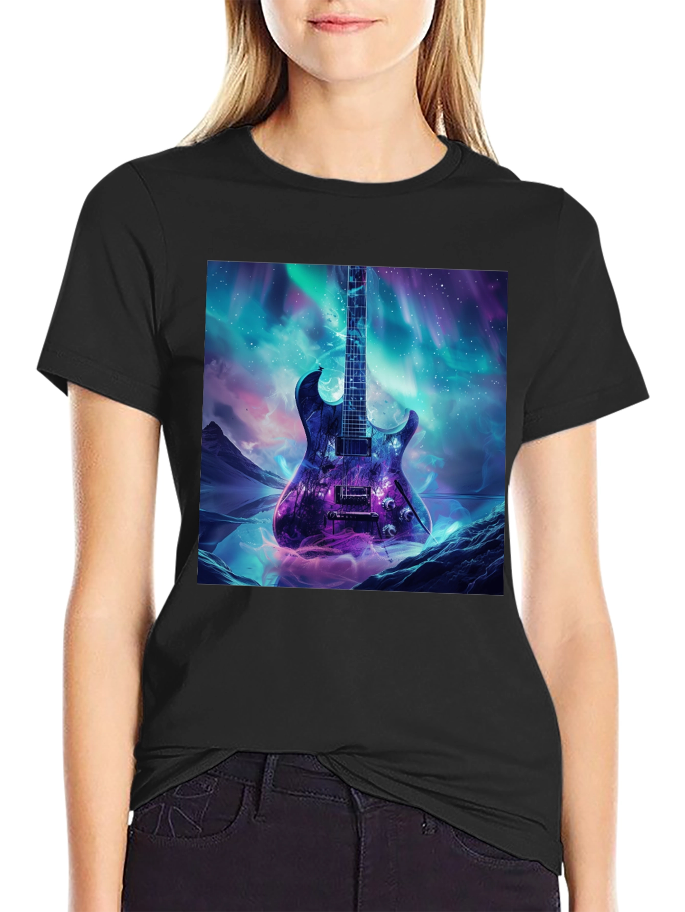 Guitar Galaxy Graphic Tee - Black Cotton T-Shirt