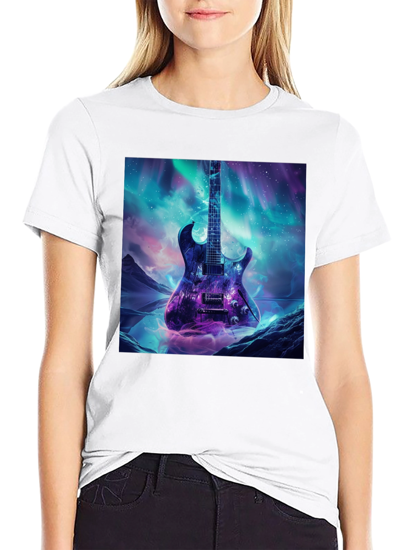 Guitar Galaxy Graphic Tee - Black Cotton T-Shirt