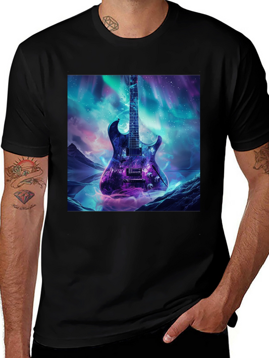 Guitar Galaxy Graphic Tee - Black Cotton T-Shirt