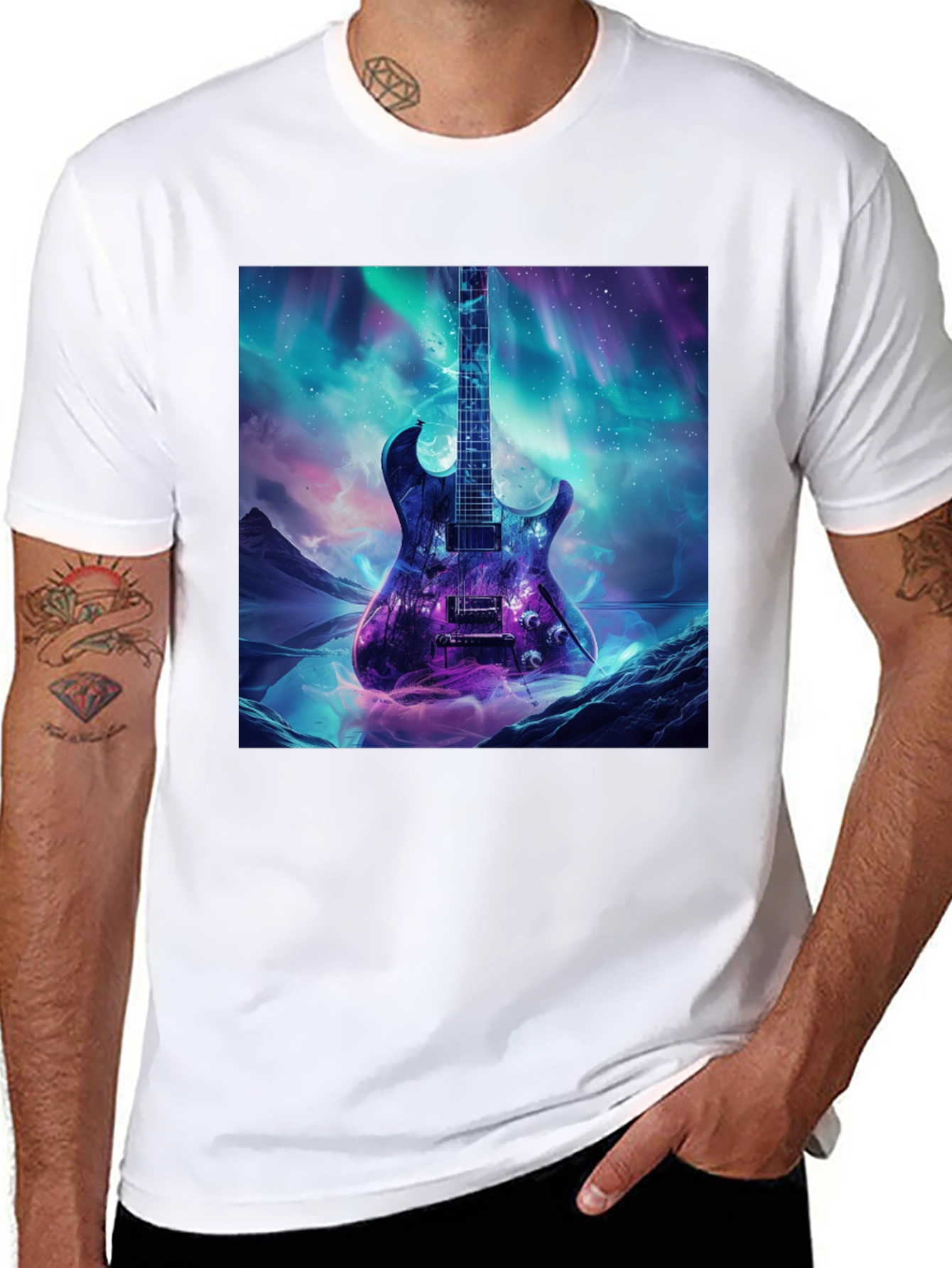 Guitar Galaxy Graphic Tee - Black Cotton T-Shirt