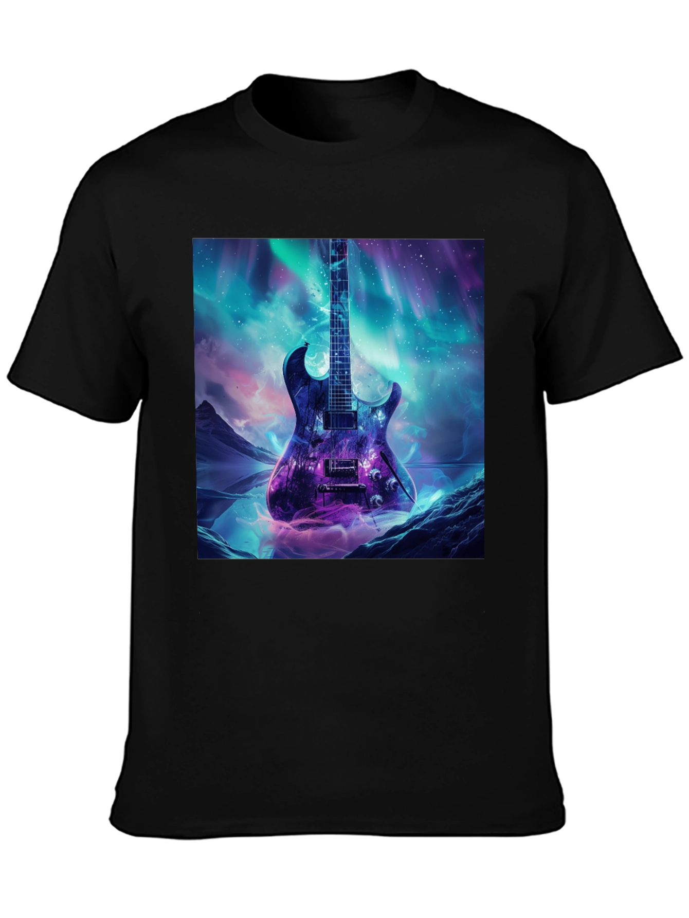 Guitar Galaxy Graphic Tee - Black Cotton T-Shirt