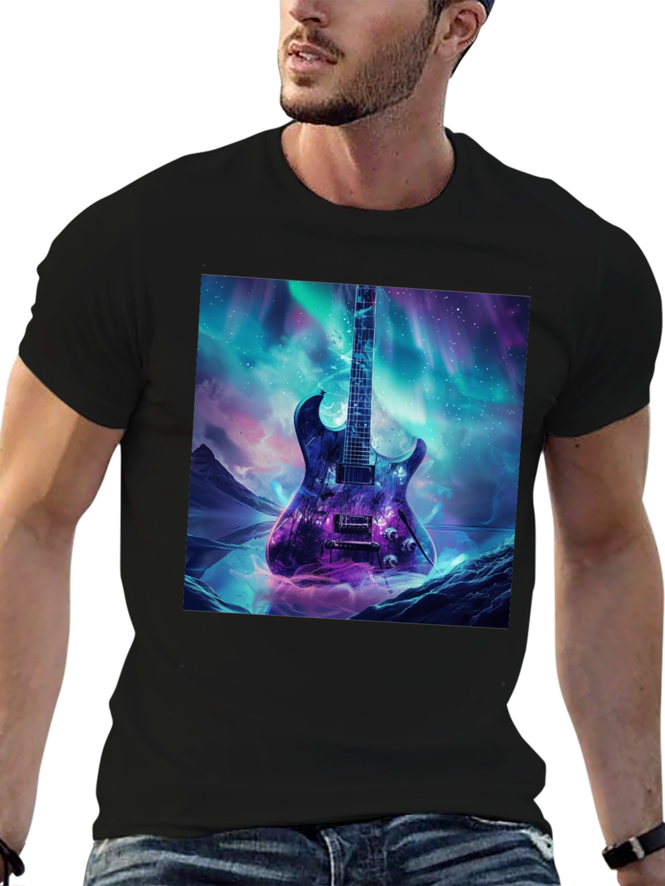 Guitar Galaxy Graphic Tee - Black Cotton T-Shirt