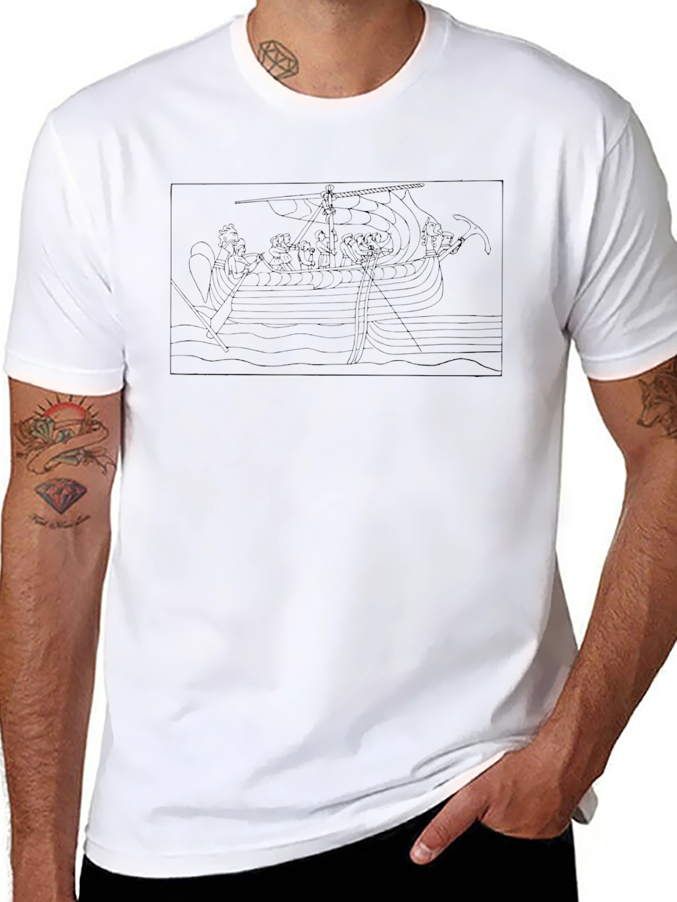 Viking Ship Graphic Tee - Black Cotton T-Shirt