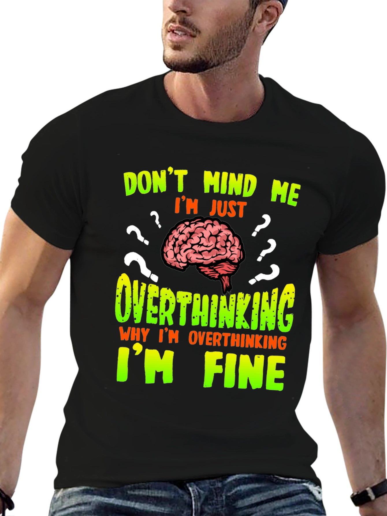 Overthinking Brain Graphic T-Shirt - Funny Novelty Tee