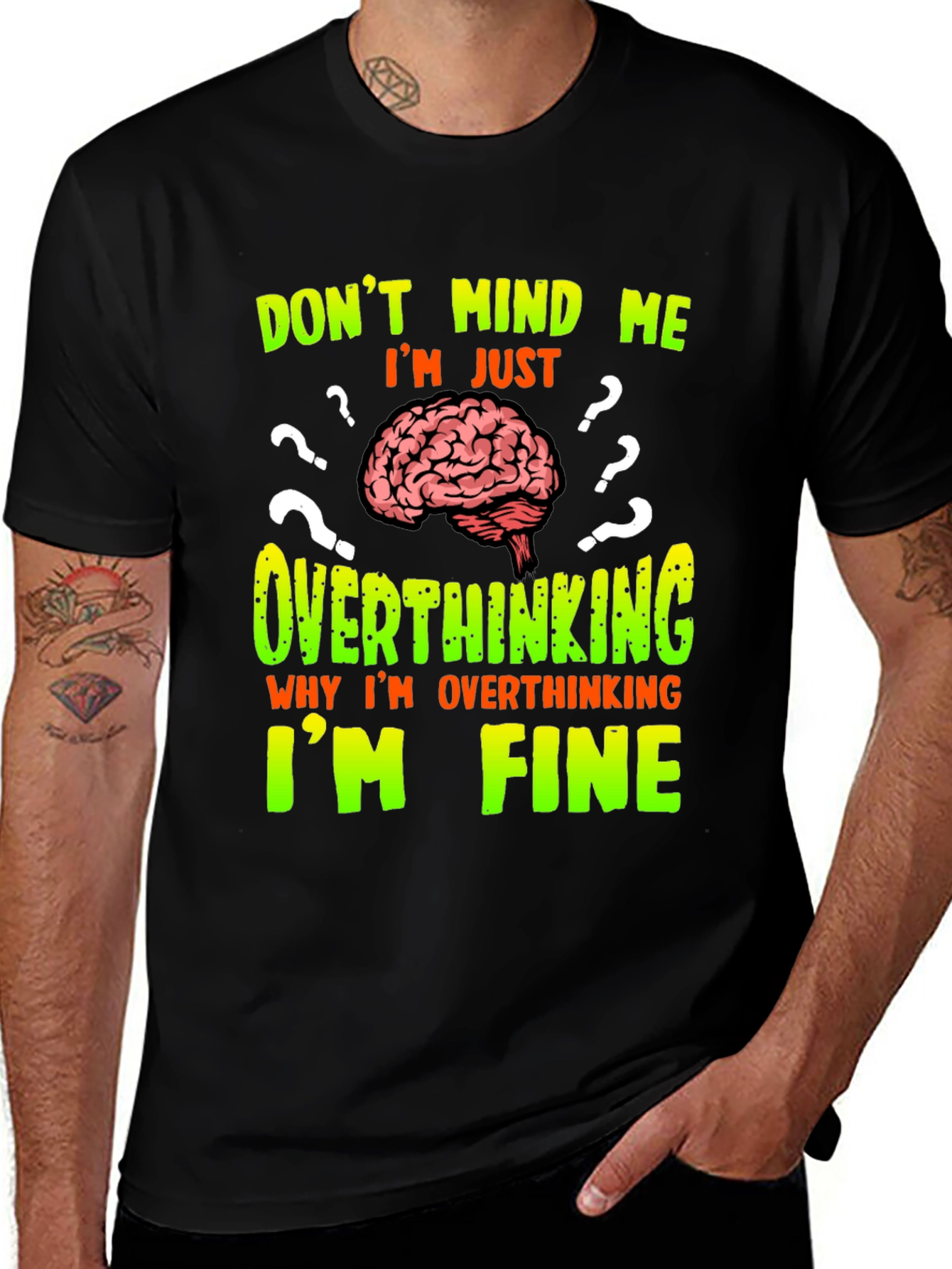 Overthinking Brain Graphic T-Shirt - Funny Novelty Tee