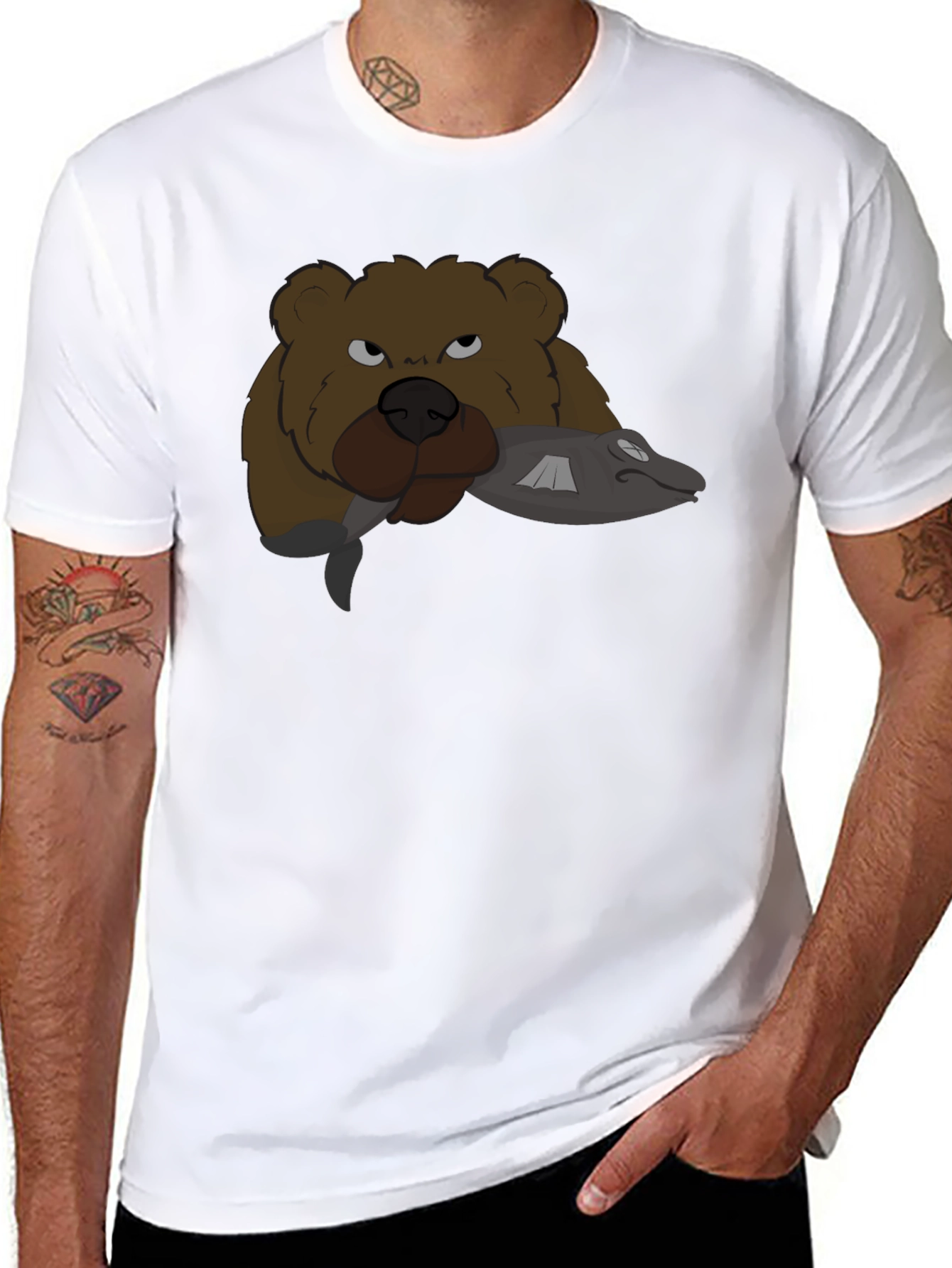 Bear & Fish Graphic Tee - Mens Black T-Shirt