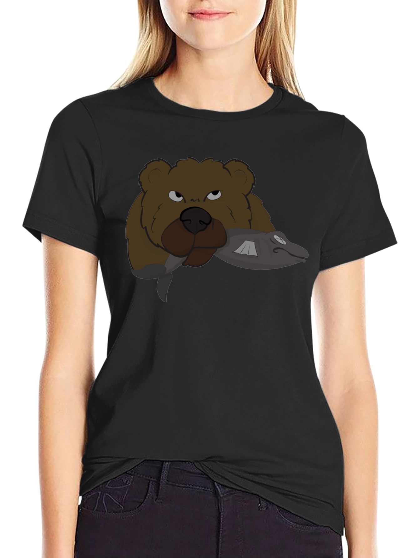 Bear & Fish Graphic Tee - Mens Black T-Shirt