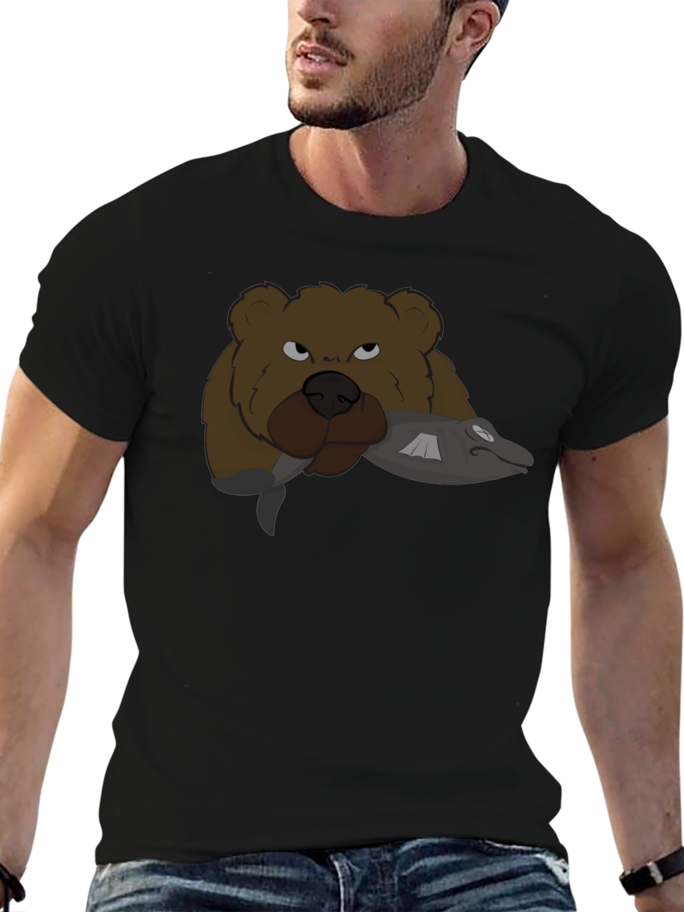 Bear & Fish Graphic Tee - Mens Black T-Shirt