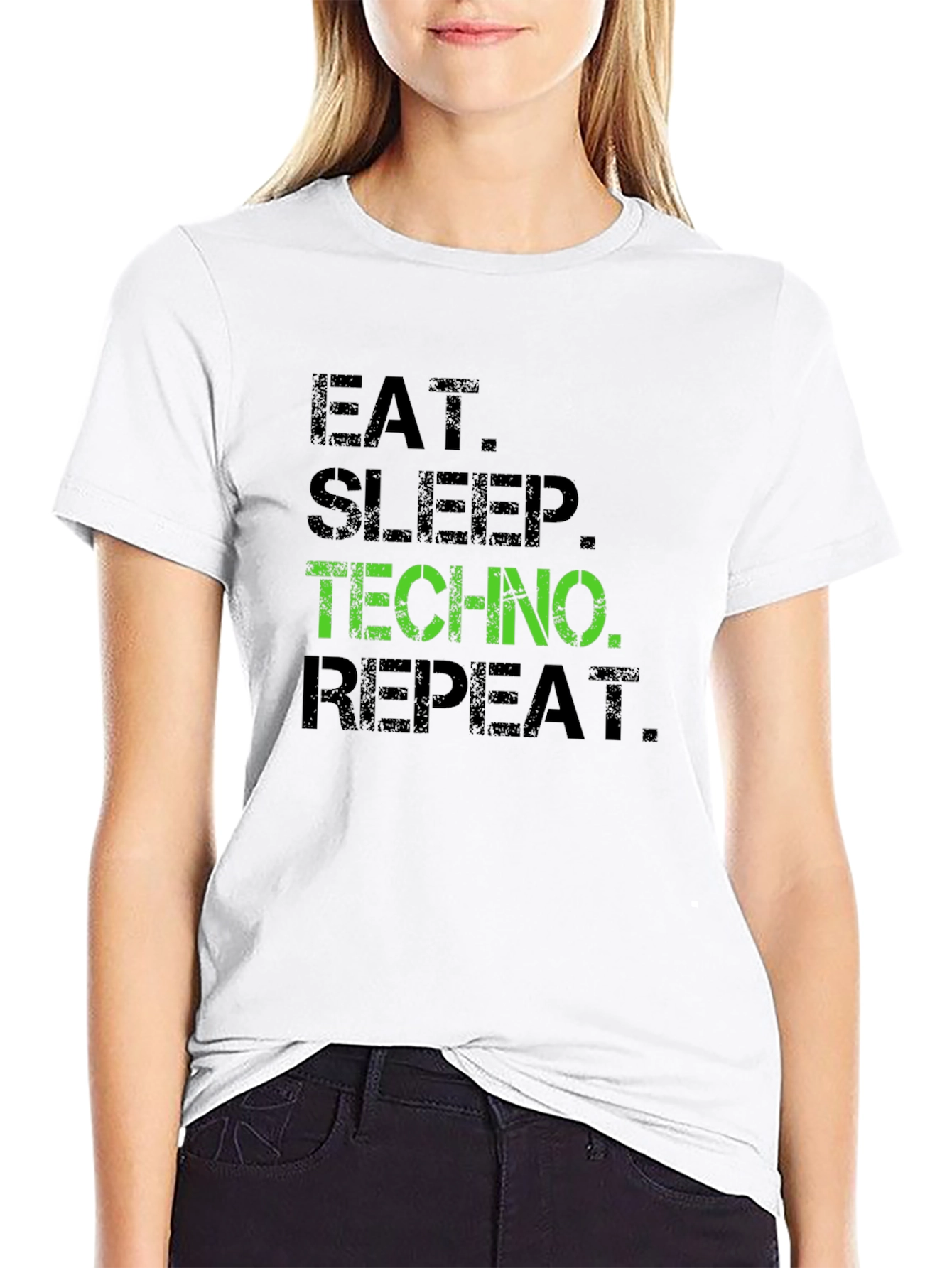 Eat Sleep Techno Repeat Black Graphic T-Shirt