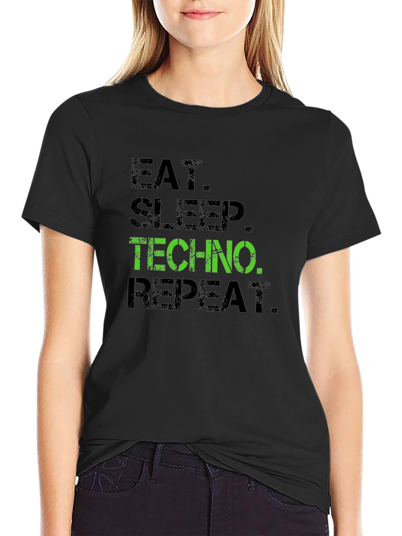 Eat Sleep Techno Repeat Black Graphic T-Shirt