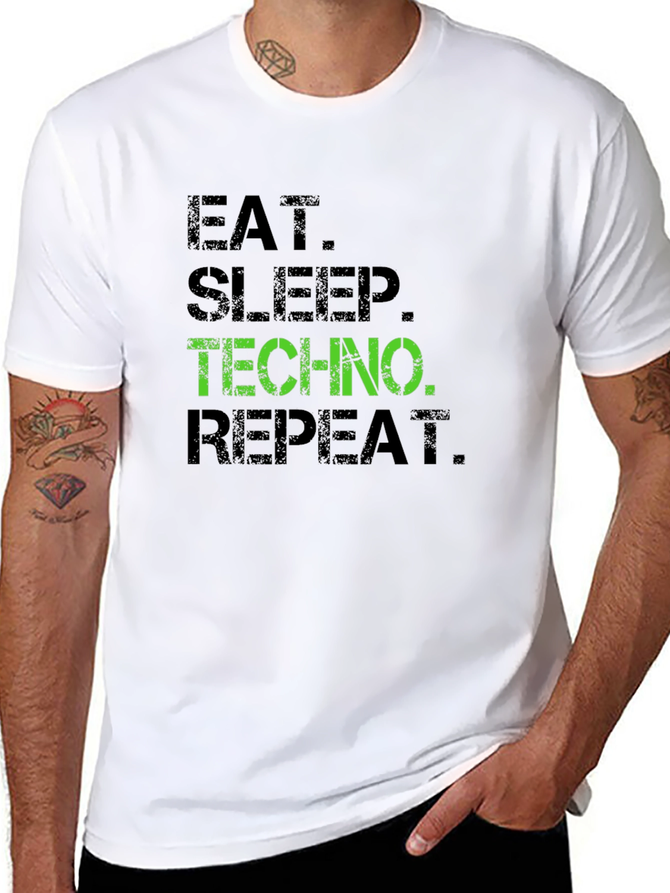 Eat Sleep Techno Repeat Black Graphic T-Shirt