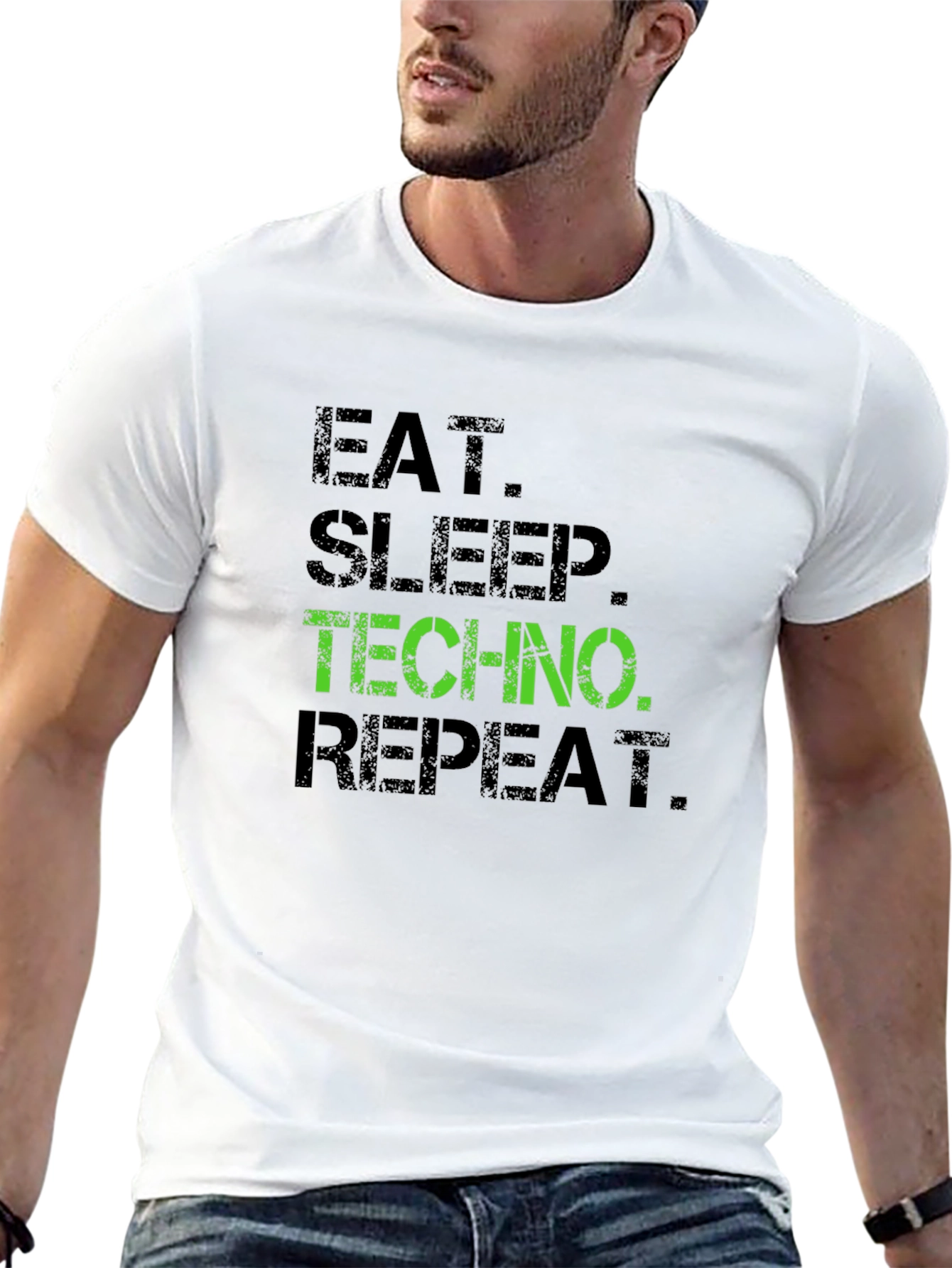 Eat Sleep Techno Repeat Black Graphic T-Shirt