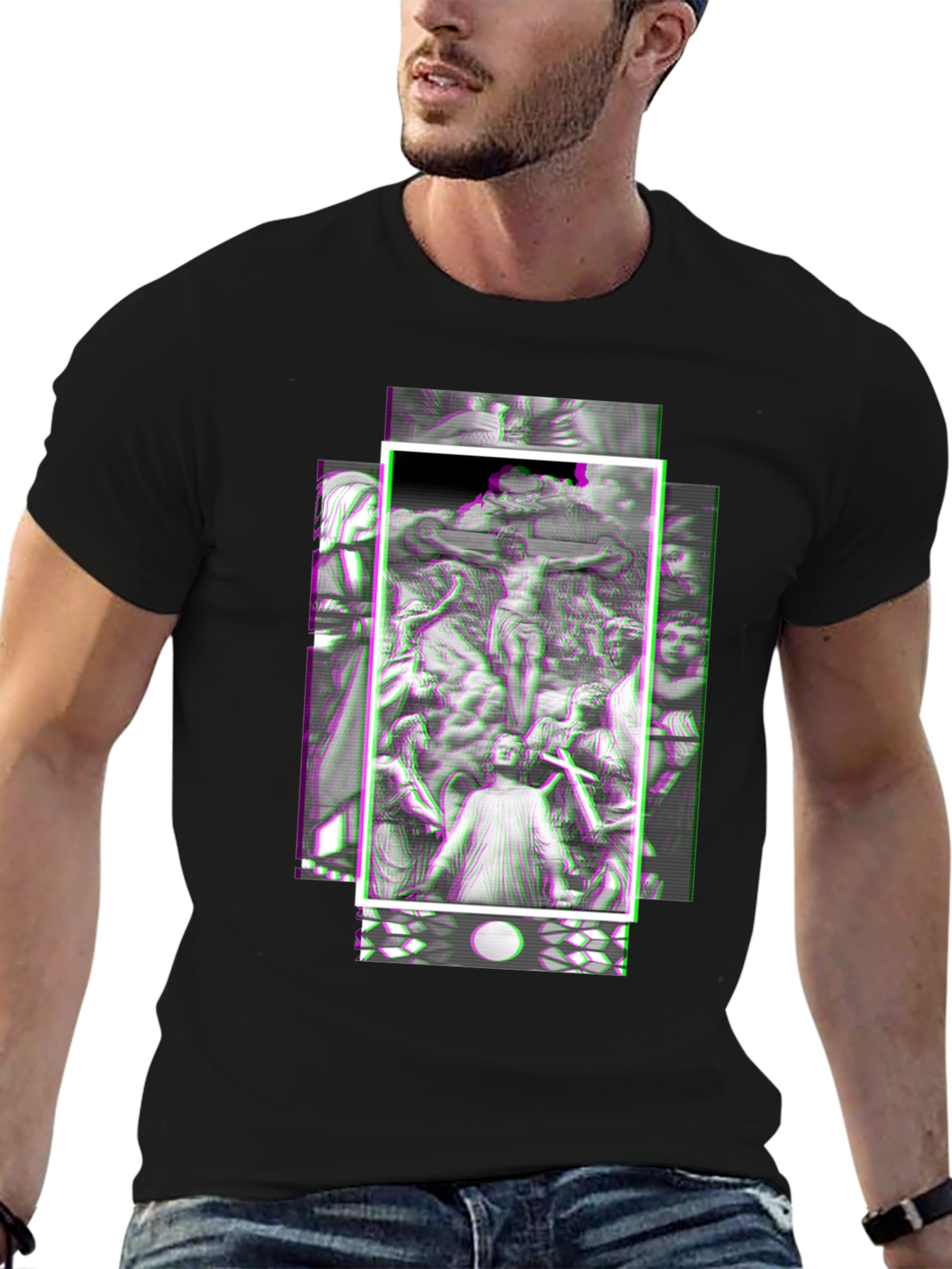 Glitch Art Graphic Tee - Black Unisex Shirt