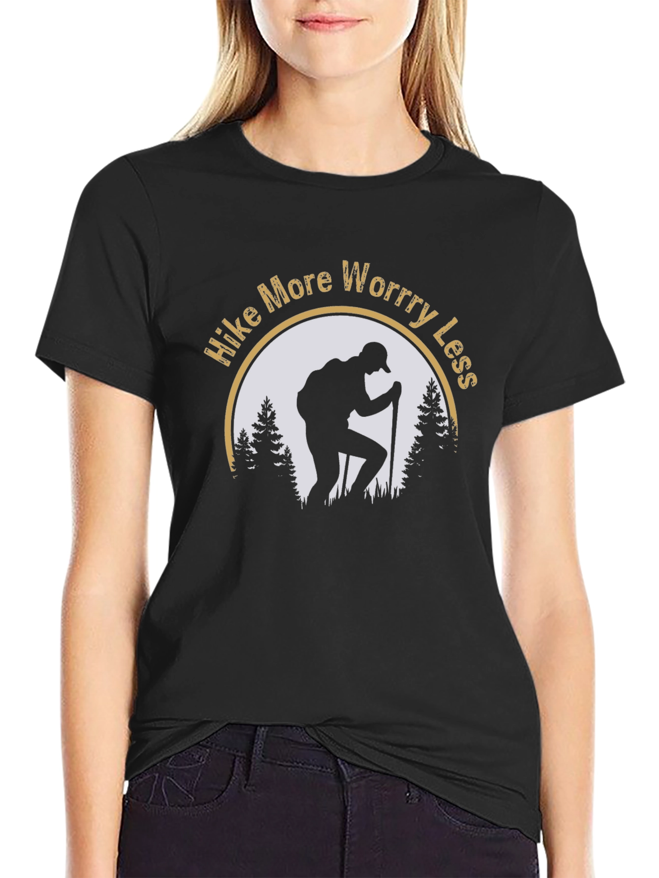 Hike More Worry Less Black T-Shirt